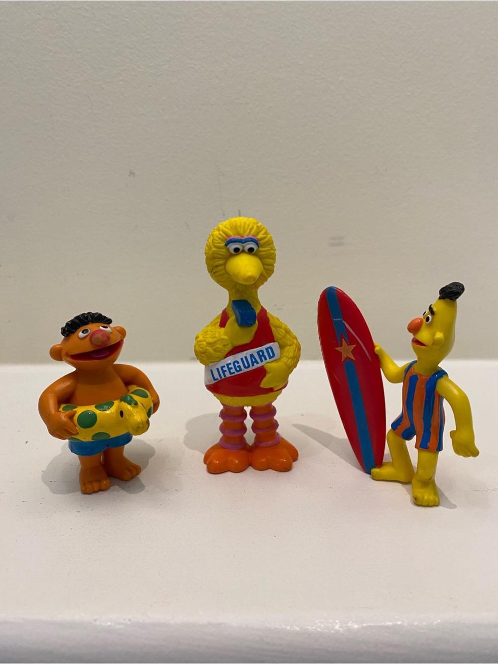 Vintage Big Bird Lifeguard Bert with Surfboard Ernie with Dinosaur floater